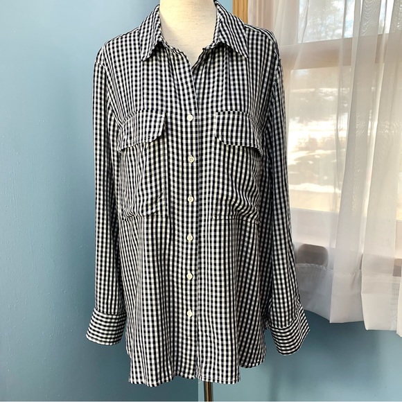 Cremieux Black and White Gingham Button Down Blouse - Picture 8 of 8